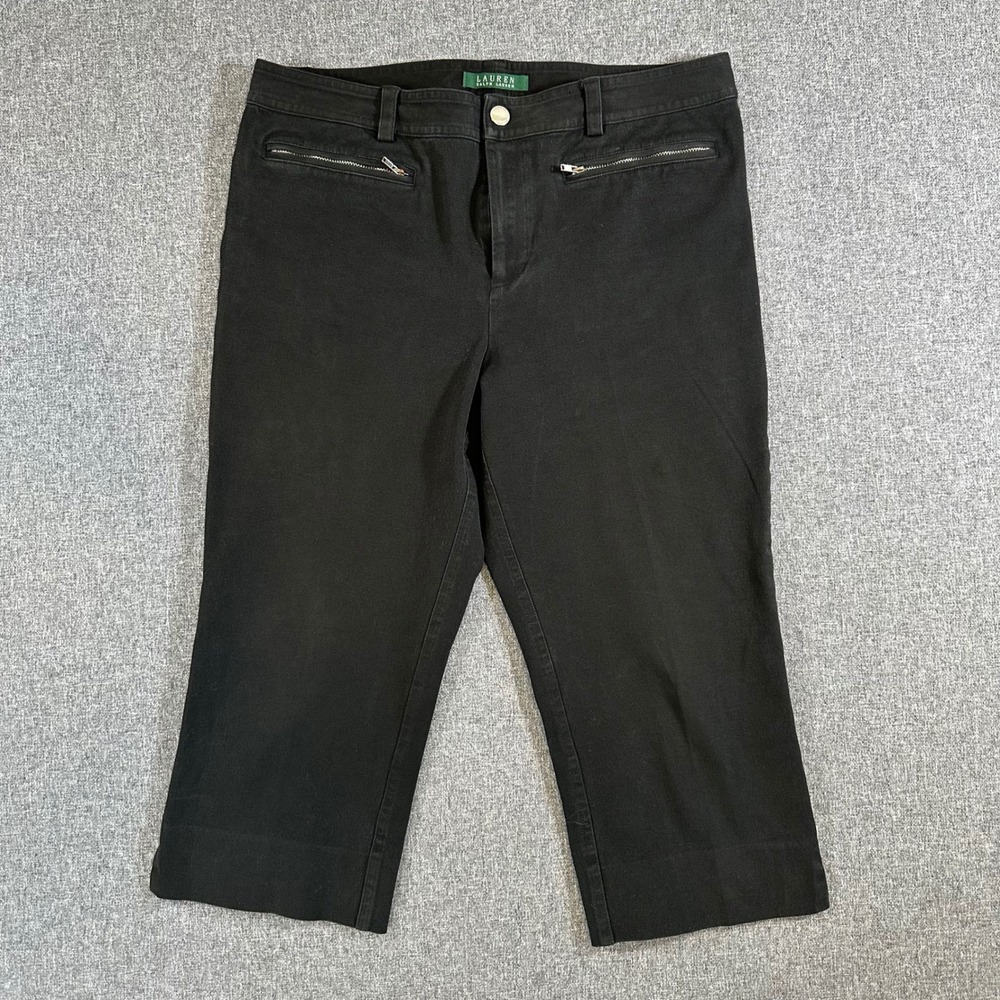Lauren Ralph Lauren Capri Pants Womens 10 Black Stretch Zipper Pocket